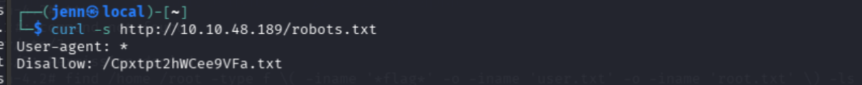 curl robots.txt output showing Disallow: /Cpxtpt2hWCee9VFa.txt